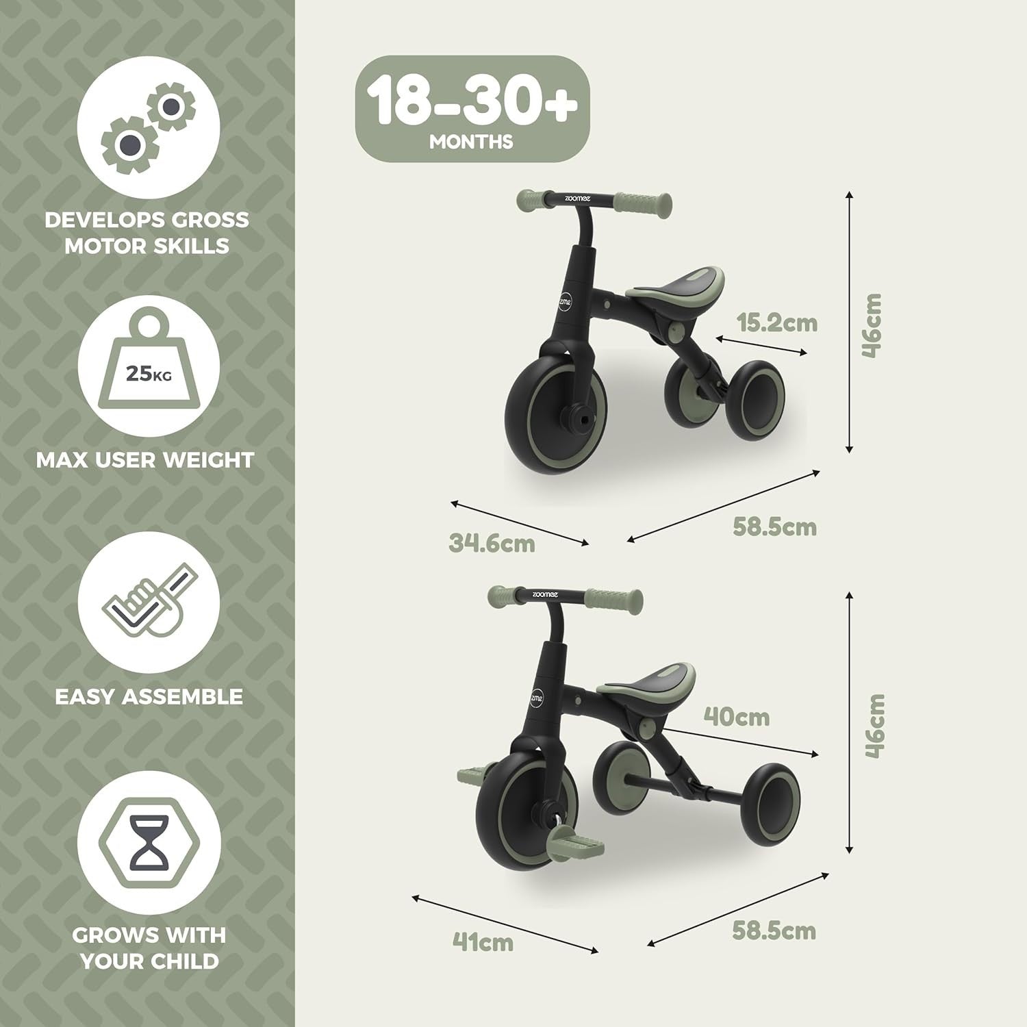 2 in 1 Toddler Balance Bike Trike Ride On Adjustable Seat 18+ Months