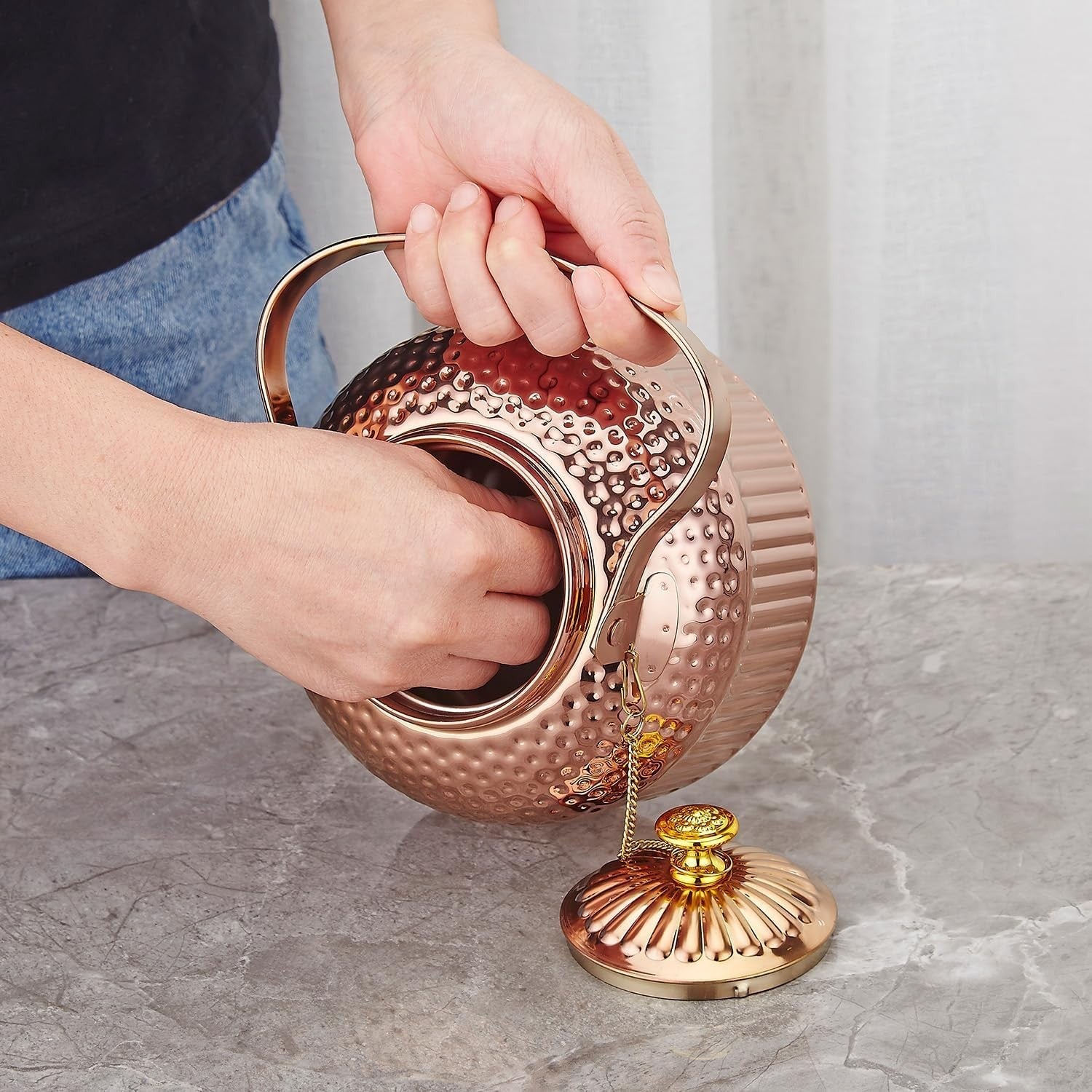 Copper Stainless Steel Teapot 1.2L Infuser Loose Leaf Tea Pot 6 Cups