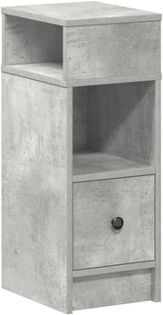 Concrete Grey Bedside Table with Drawer & Shelves | Modern Nightstand