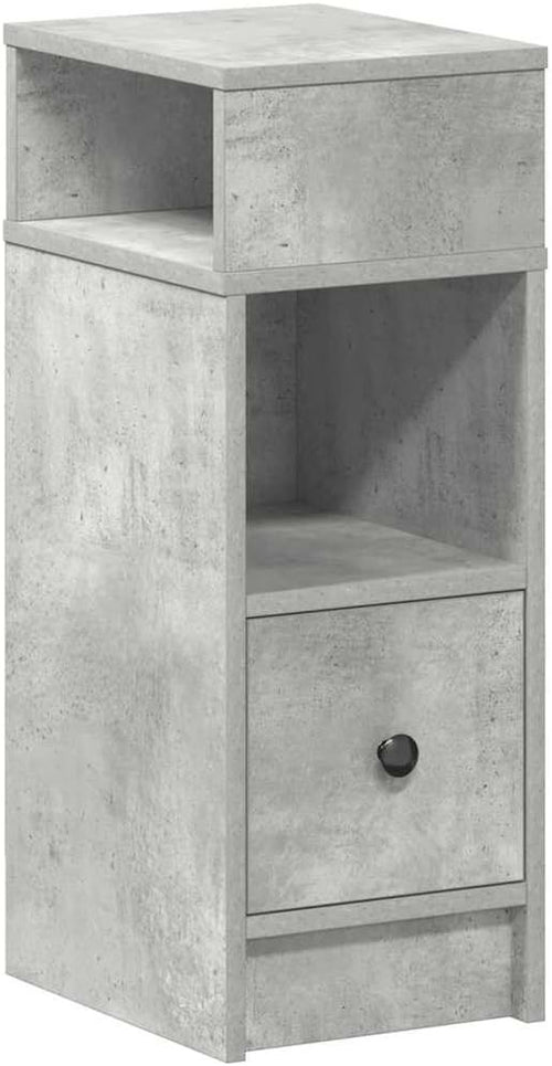 Concrete Grey Bedside Table with Drawer & Shelves | Modern Nightstand