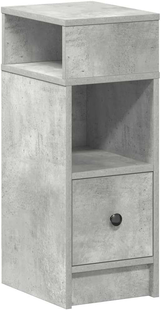 Concrete Grey Bedside Table with Drawer & Shelves | Modern Nightstand