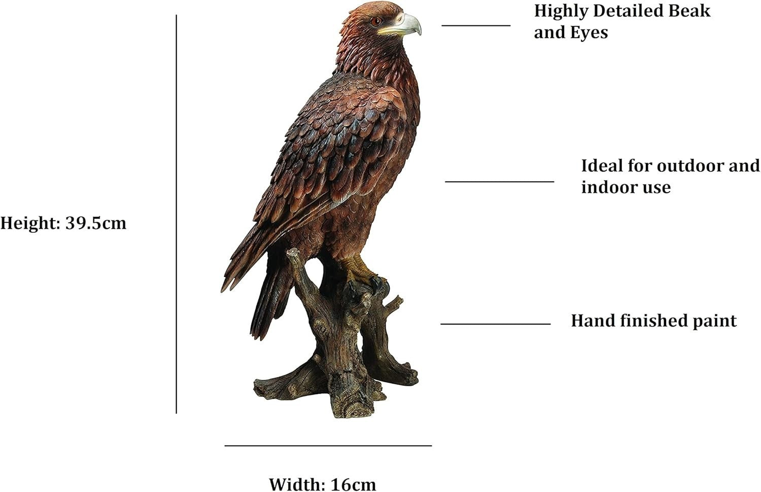 Large Golden Eagle Resin Statue 40cm • Realistic Garden Decor • Indoor Outdoor