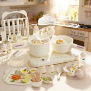 Kids Electric Cooking Set Double Hob Kitchen Toy Cookware 40pc Beige