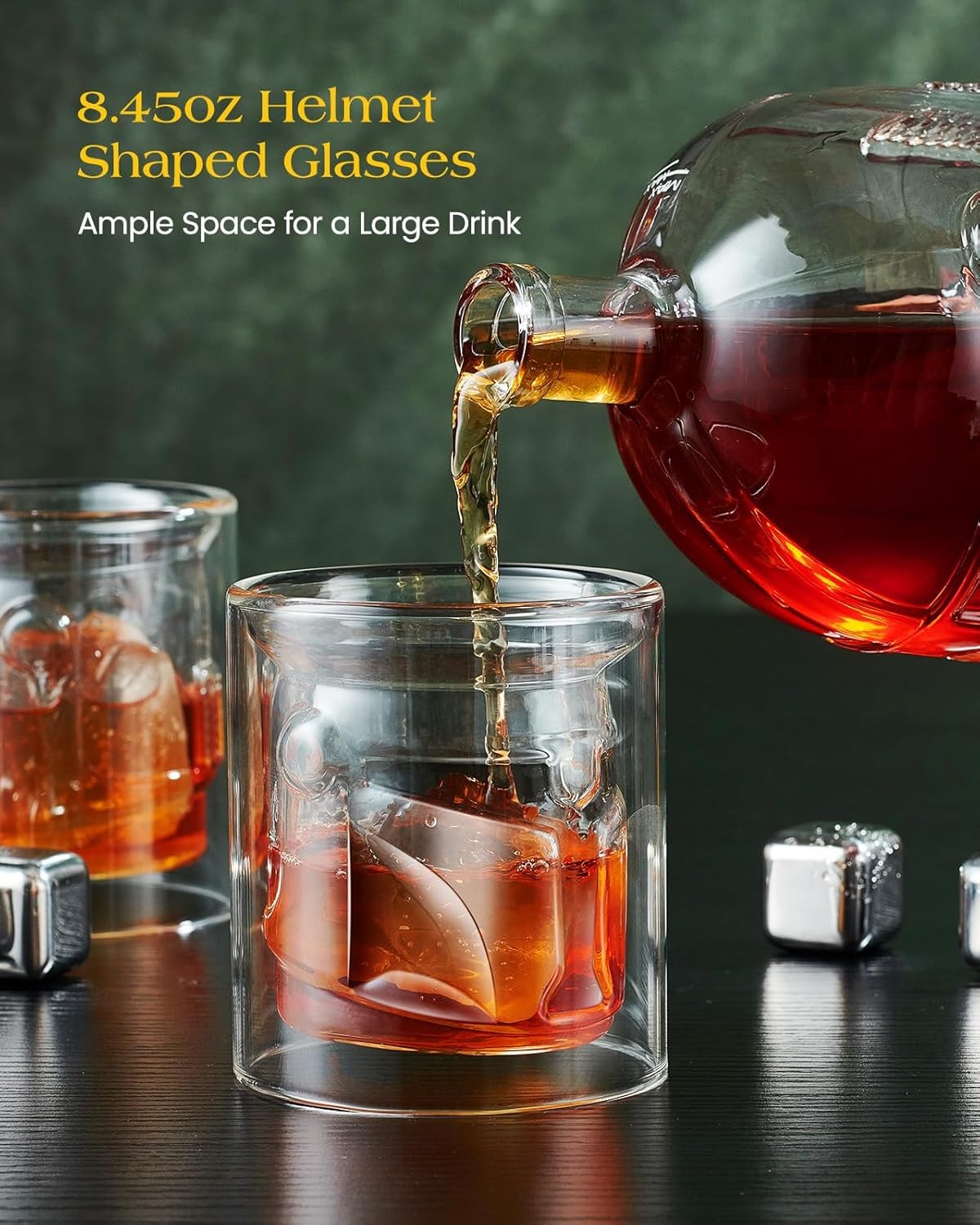 Transparent Helmet Whiskey Decanter 34oz with 2 Glasses – Men’s Bar Gift