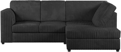 High Back Jumbo Cord 4-Seater Right Hand Corner Sofa Black L-Shape