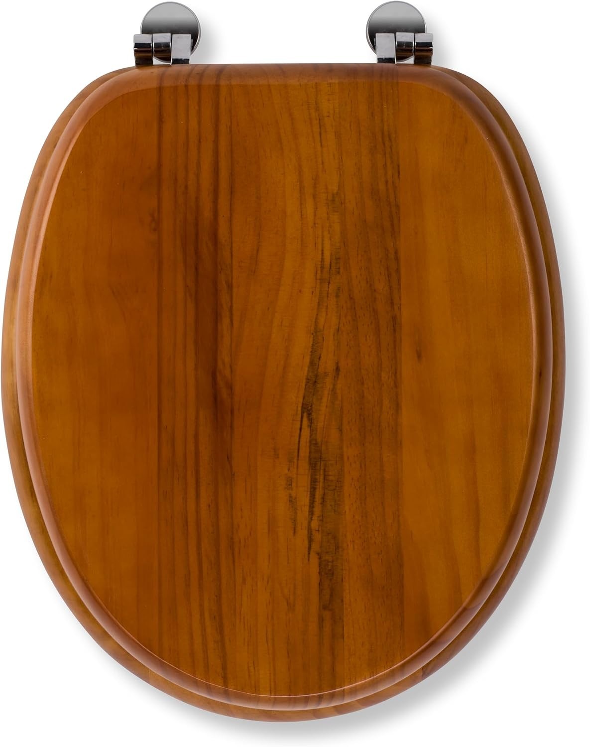 Solid Pine Toilet Seat Wooden Oval Adjustable Hinges Chrome Fixings 48x38x7cm