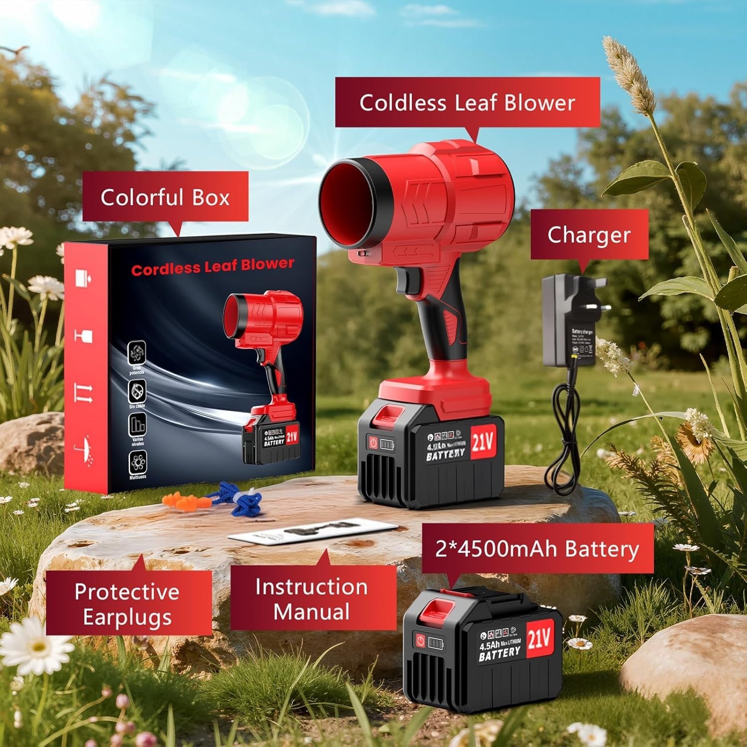 Cordless Leaf Blower 21V Dual Batteries Brushless High Power 685CFM