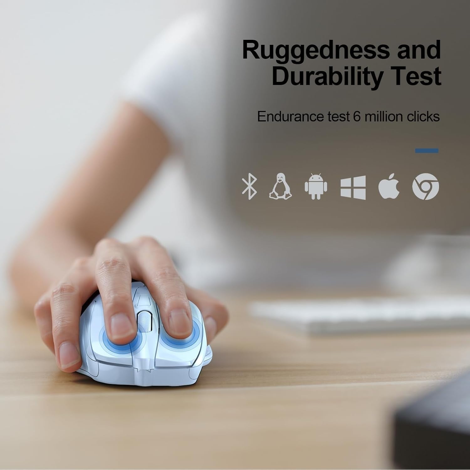 Light Blue Silent Bluetooth Mouse 4800DPI Ergonomic Rechargeable Laptop PC