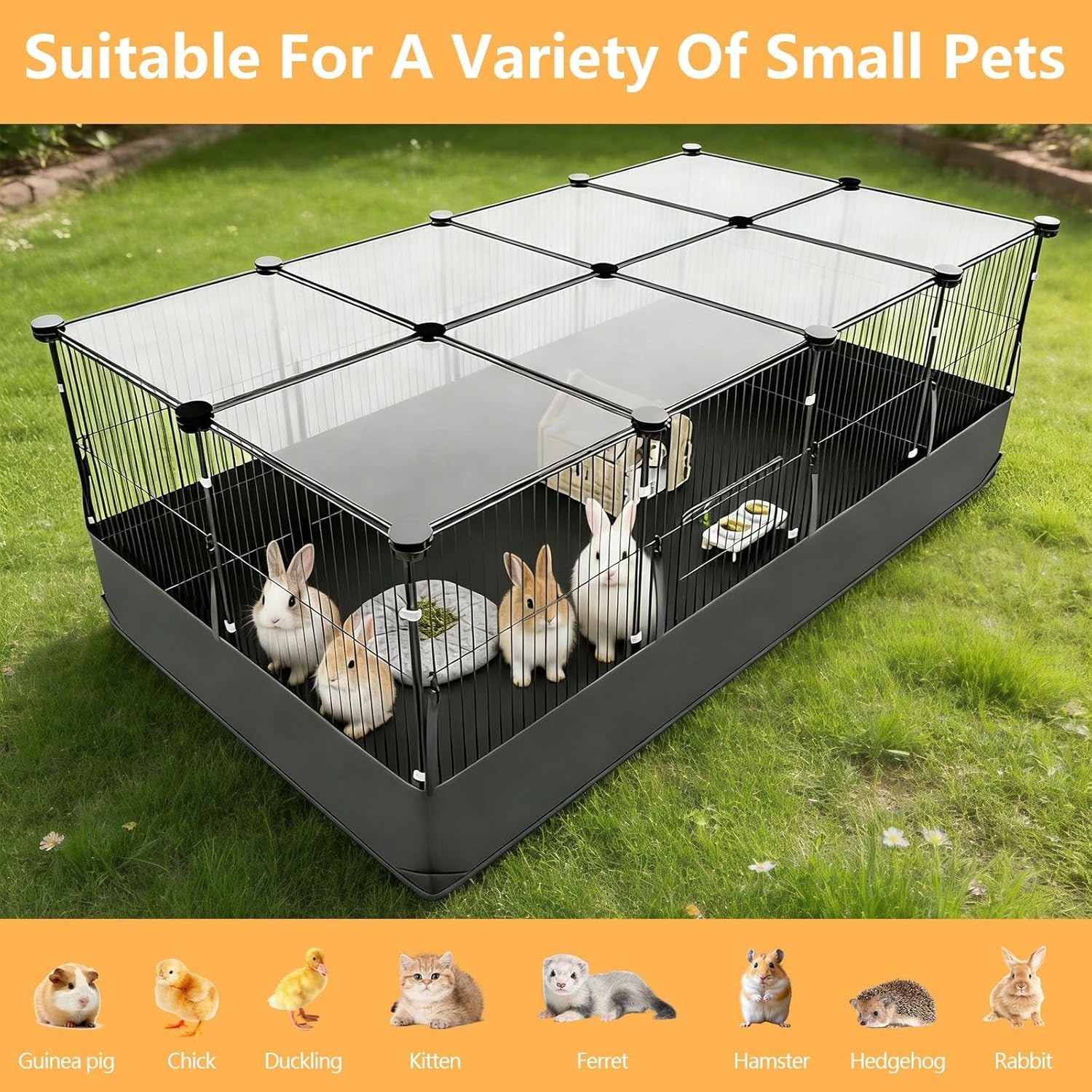 Large Rabbit Cage Indoor Outdoor with Cover Waterproof Easy Clean