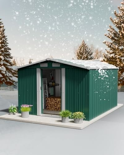 Lockable 10x8 FT Metal Garden Shed with Base Outdoor Storage House