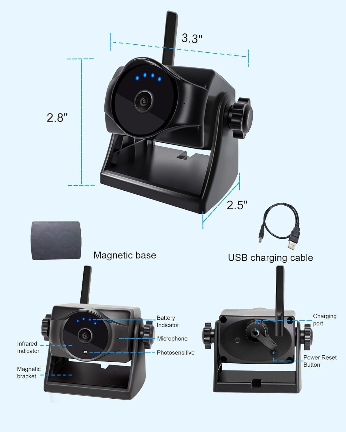 1080P Wireless Magnetic Reversing Camera WiFi Night Vision IP69K RV