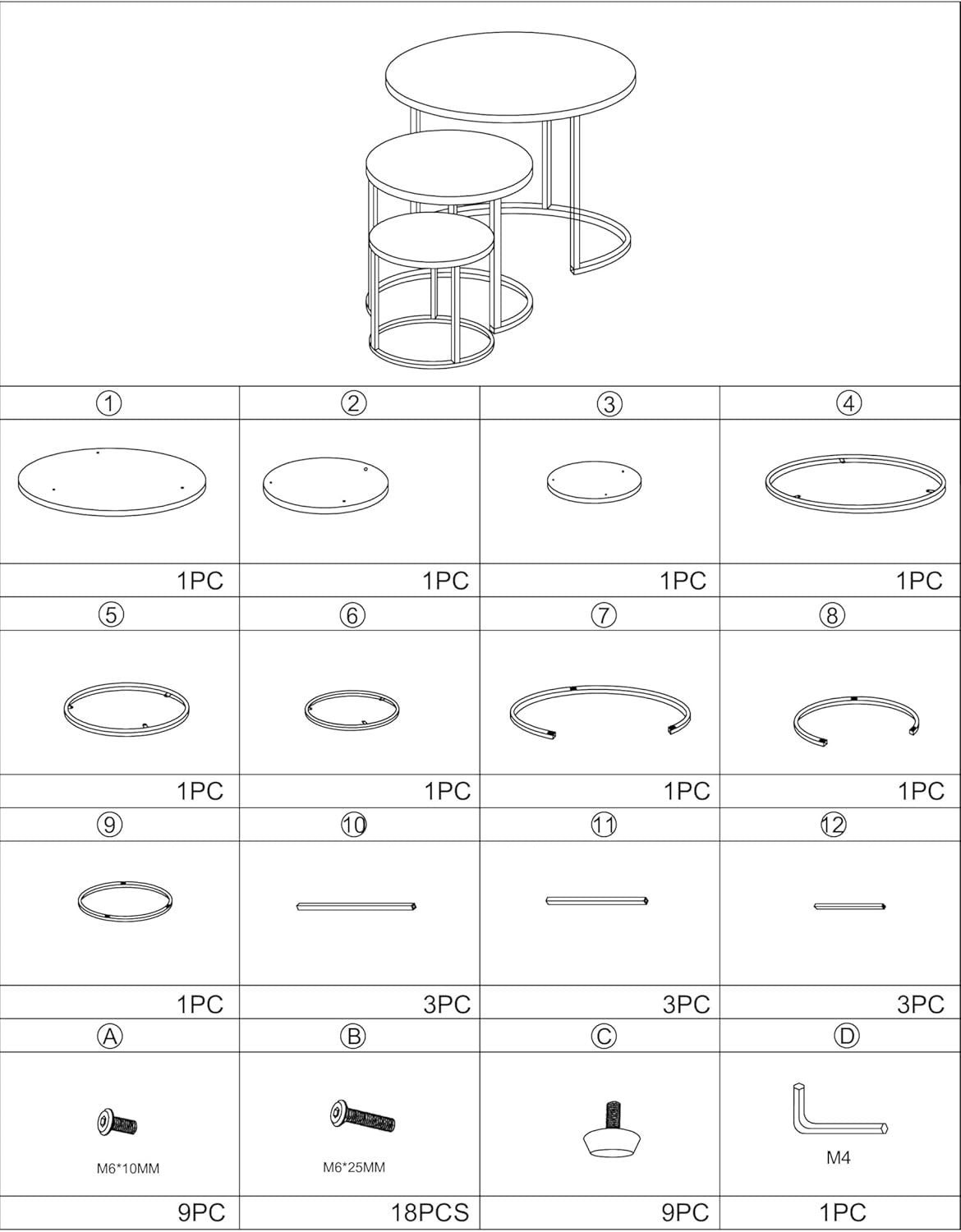 Space Saving Nesting End Tables Set 3 Round White Oak Wood Look Side Coffee