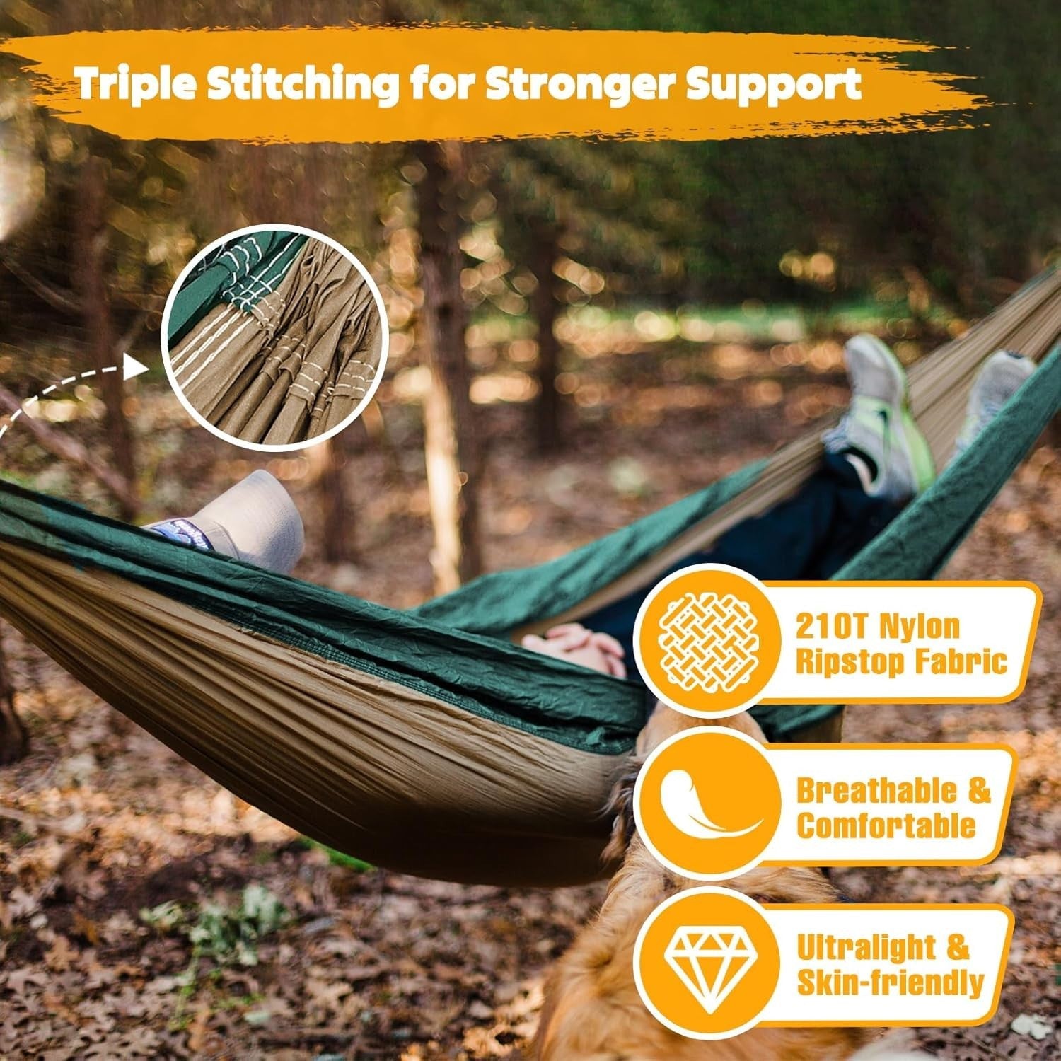 Camping Hammock 300kg Load ✅ Ultralight Parachute Nylon 🌟 275x140cm