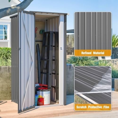Metal Garden Storage Shed 2.6x2.9ft Waterproof Outdoor Tool & Bin Cabinet Grey