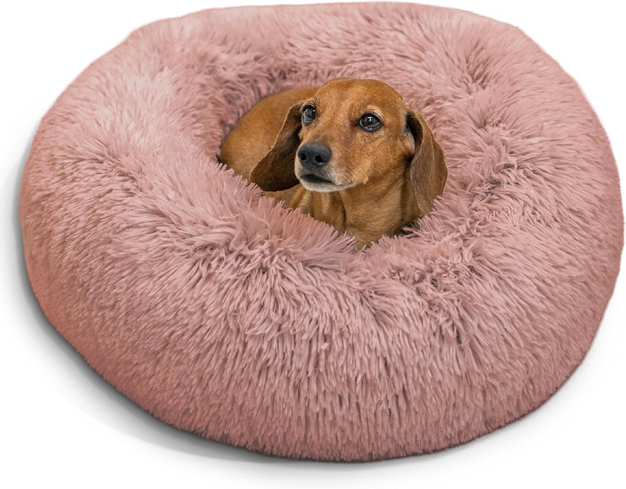 Calming Donut Dog Bed 23x23 Dusty Rose Anti Anxiety Small