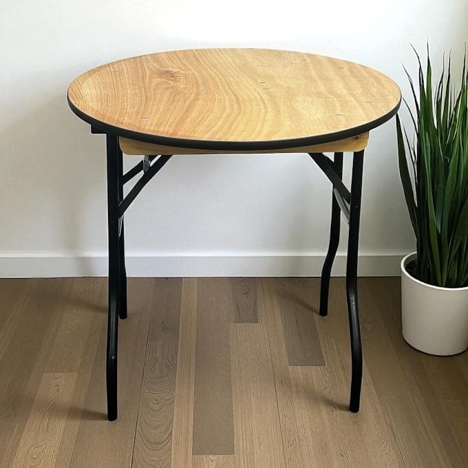 2ft6 Round Folding Table Wooden Sturdy Compact Table for 2