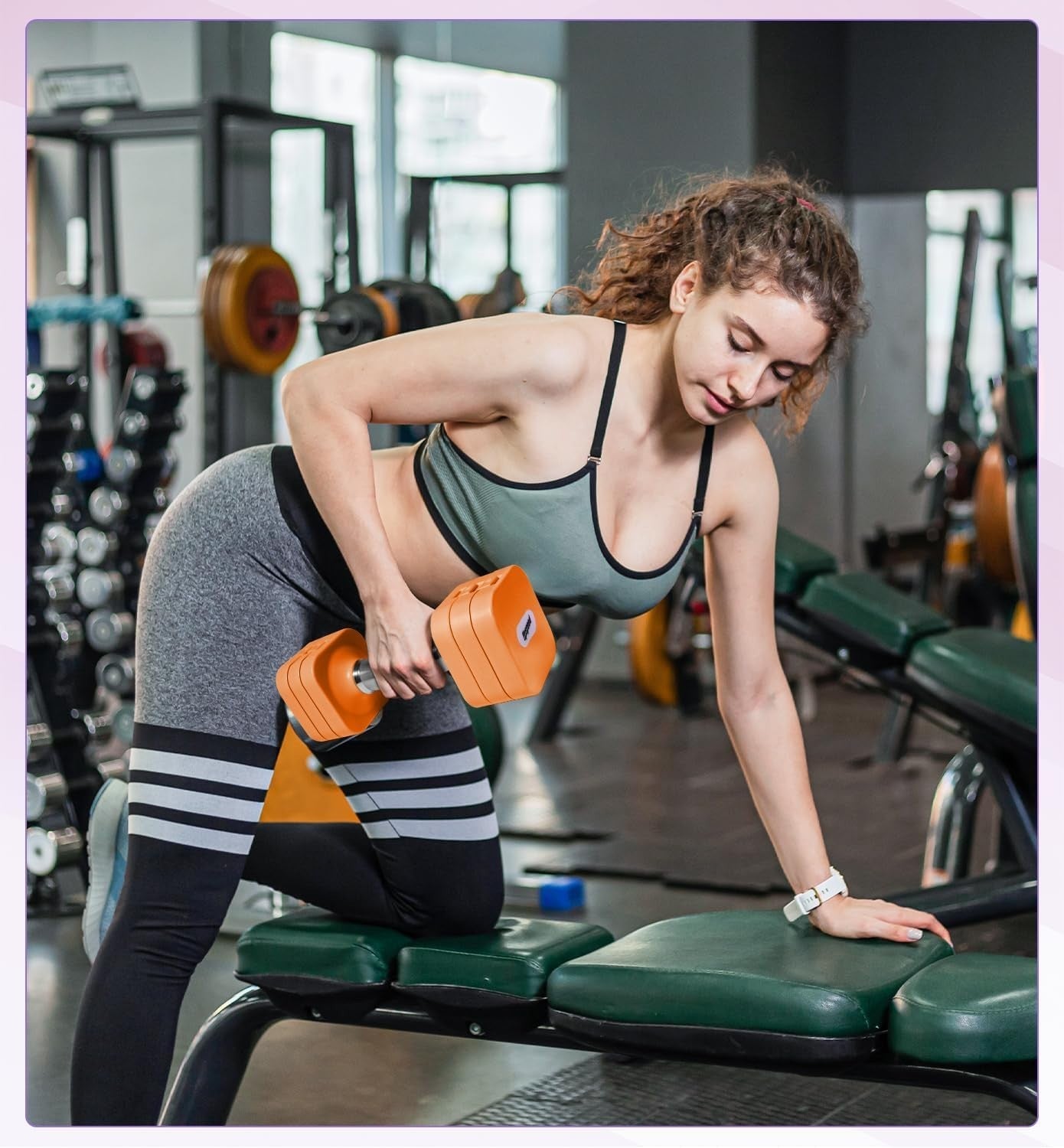 20LB Adjustable Dumbbells Pair 4-in-1 Anti-Roll Orange Home Gym Weights