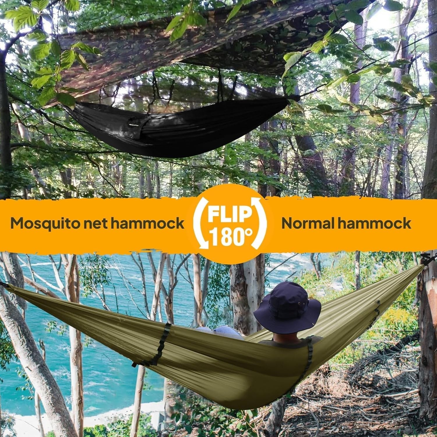 Camping Hammock with Mosquito Net 300kg Load Lightweight Parachute Nylon Outdoor
