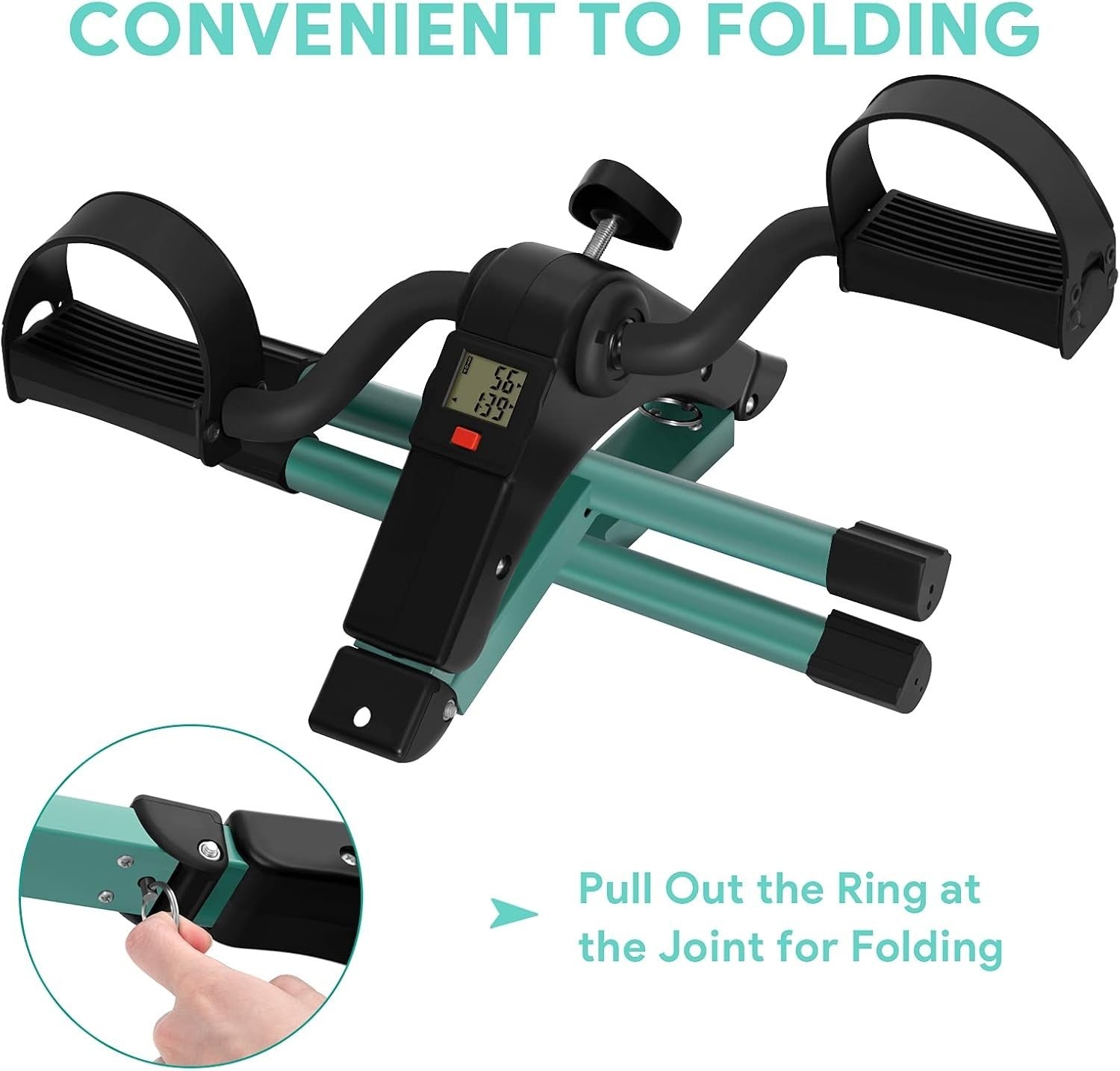 Folding Mini Pedal Exerciser LCD Adjustable Resistance Arm Leg