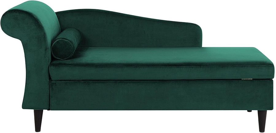 Velvet Left Hand Chaise Lounge with Storage Emerald Green Living Room Sofa