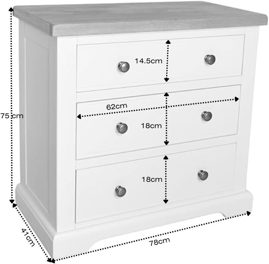Grey 3 Drawer Chest Oak Top – Small Bedroom Storage Unit Ready Built