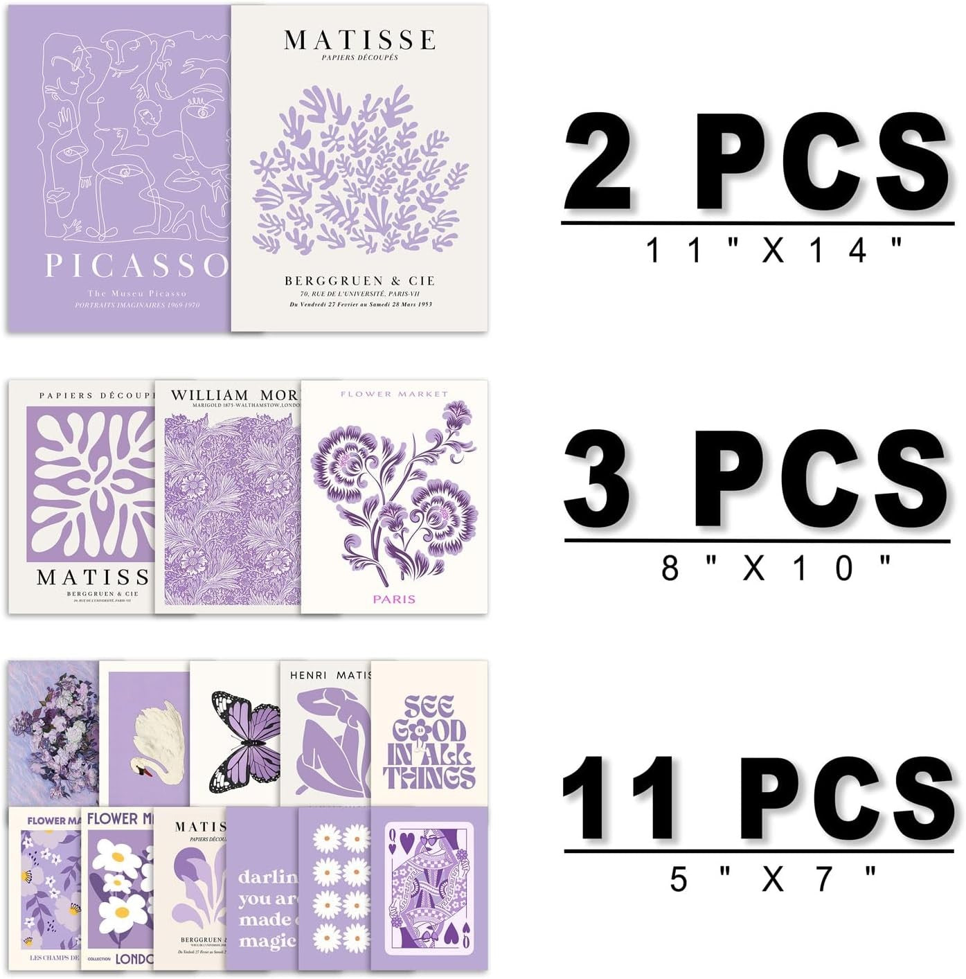 Purple Gallery Wall Art 16pc 11x14in Lavender Poster Set