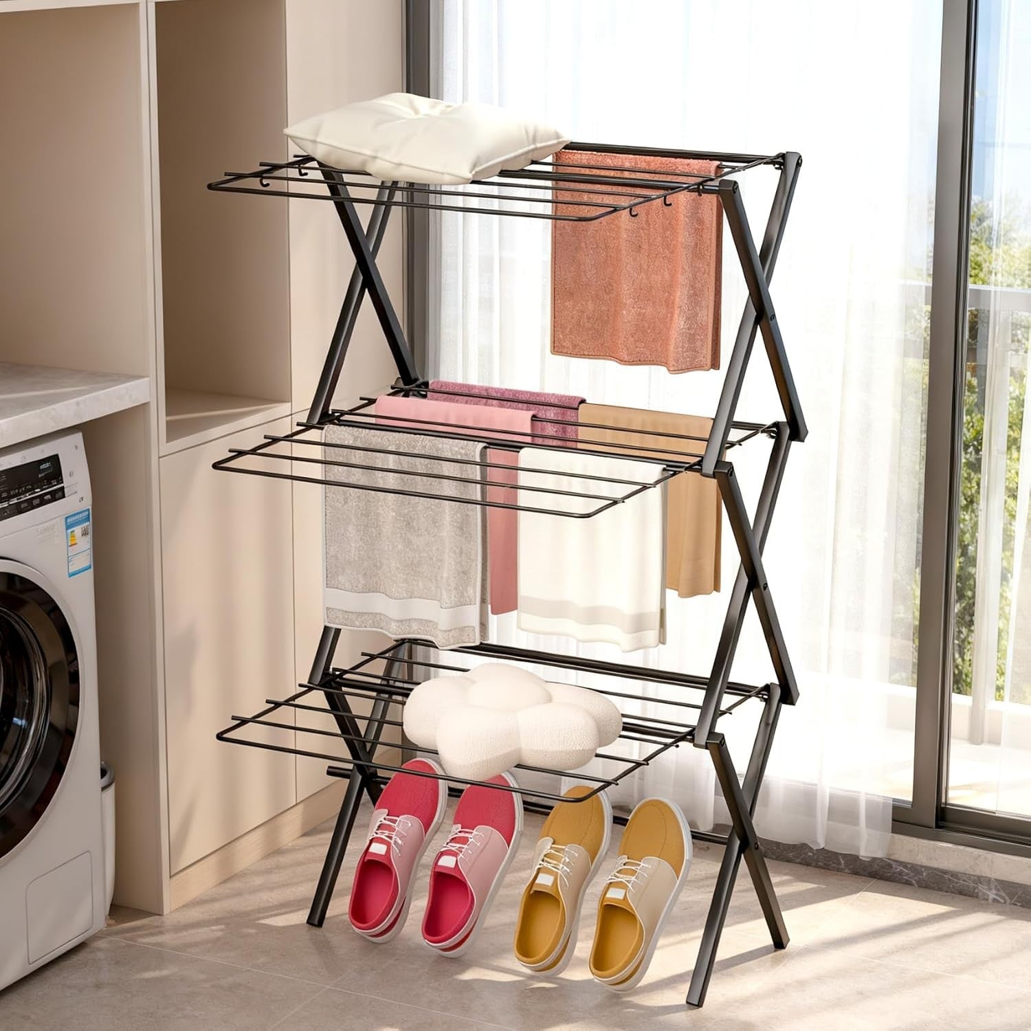 3 Tier Folding Clothes Airer Tall Laundry Drying Rack Space Saving 120cm