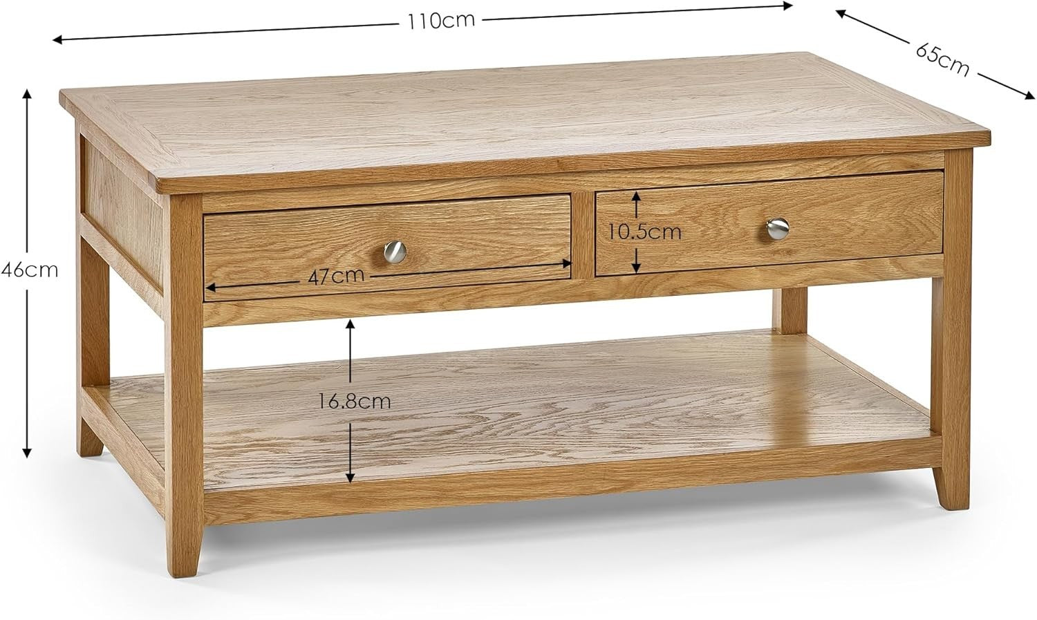 Luxury Oak Coffee Table with 2 Drawers & Shelf – Large 110cm Storage