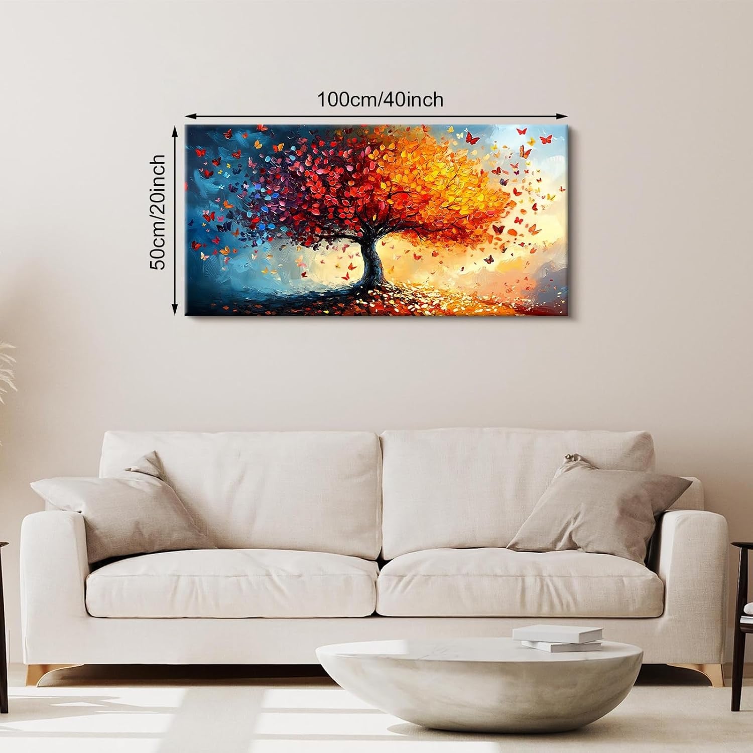 Large Tree of Life Canvas Wall Art 50x100cm Framed Orange Red
