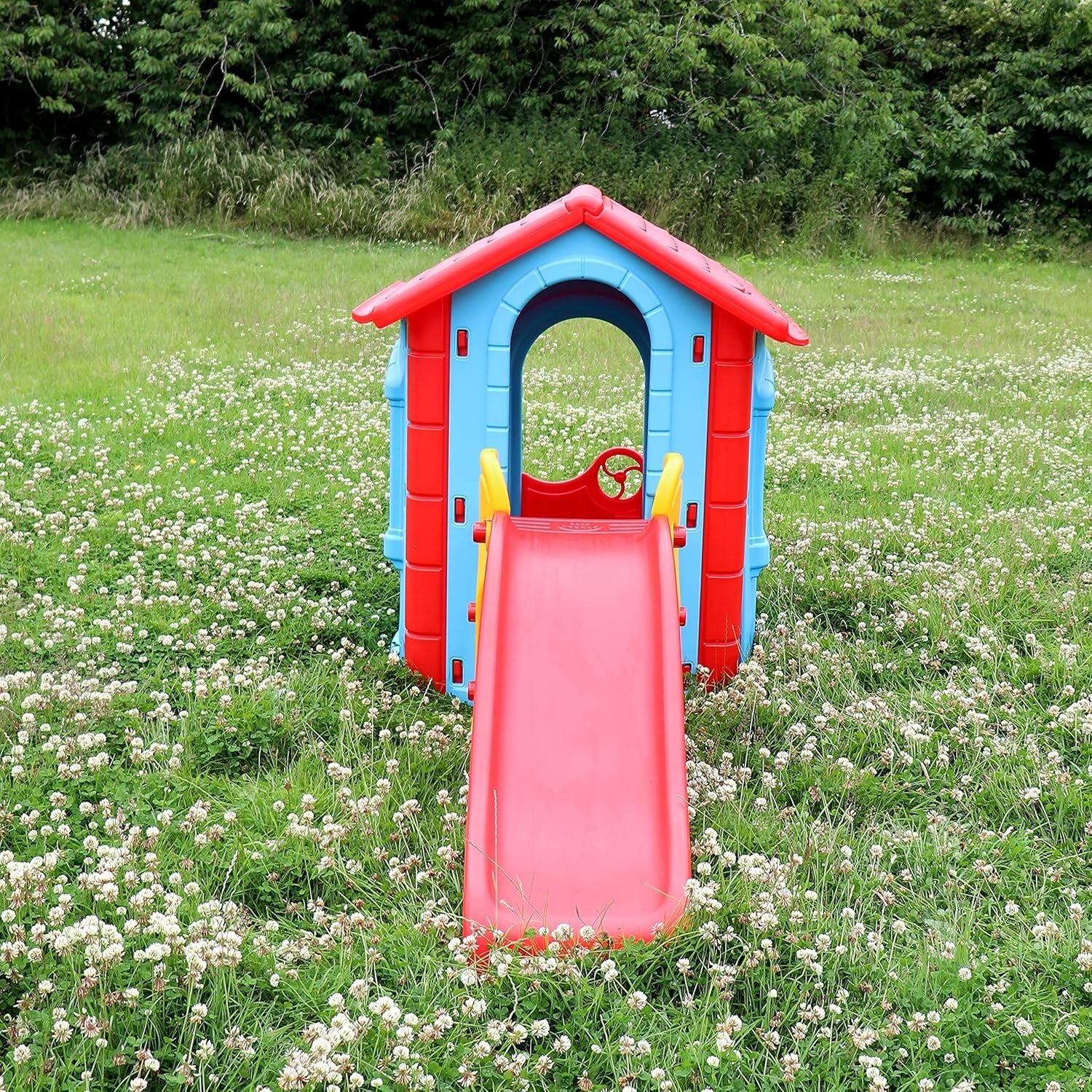 Kids Outdoor Playhouse with Slide Plastic Garden Wendy House