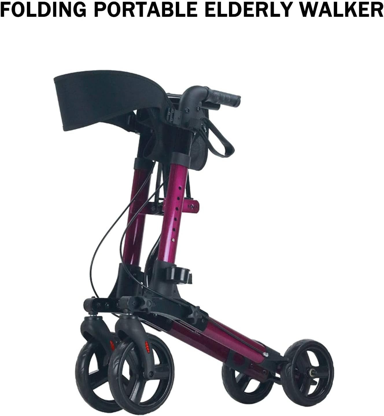 4 Wheel Rollator Walker with Seat Backrest Folding Lightweight Adjustable