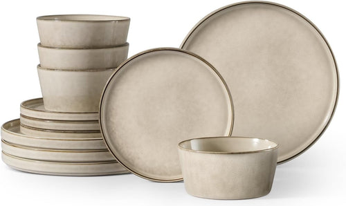 12pc Stoneware Dinner Set Plates Bowls Dishwasher Microwave Safe