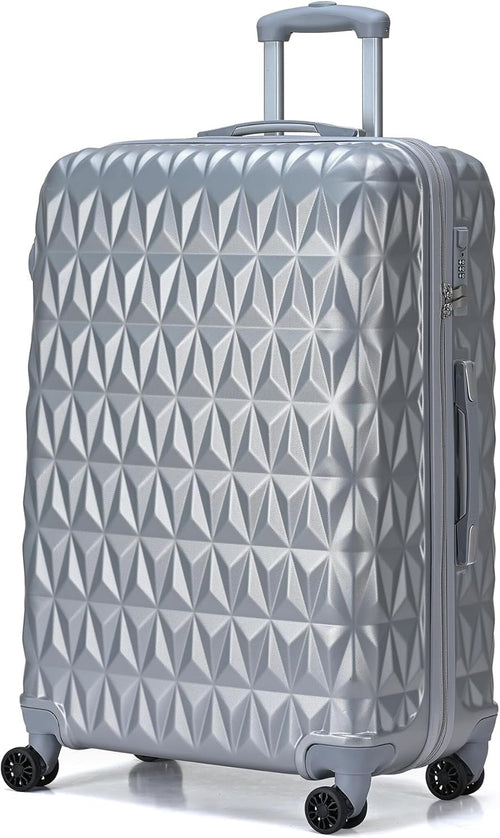 24 Inch Medium ABS Hard Shell Suitcase 4 Dual Spinner Wheels Lock Silver