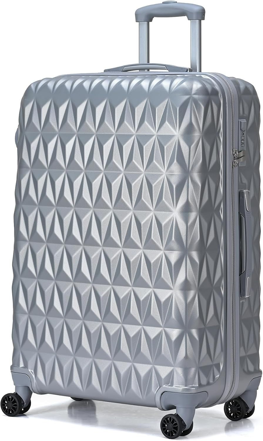 24 Inch Medium ABS Hard Shell Suitcase 4 Dual Spinner Wheels Lock Silver
