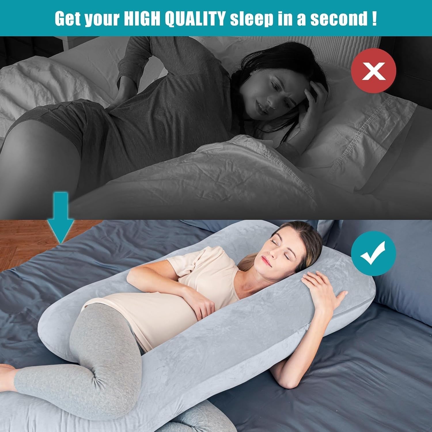 U Shaped Pregnancy Pillow 57in Full Body Maternity Support Soft Washable