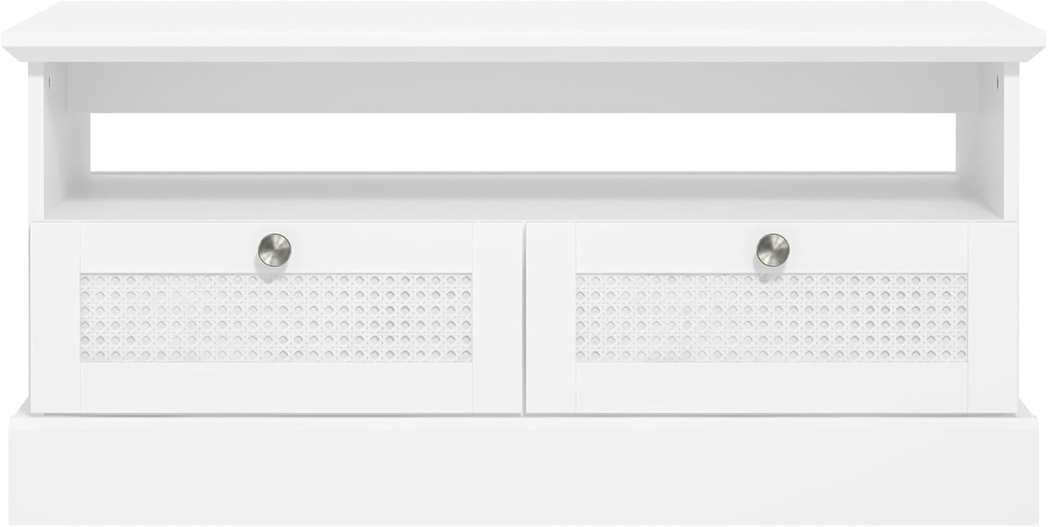 White Rattan Coffee Table with Drawers & Shelf 94x50x44cm Storage Unit