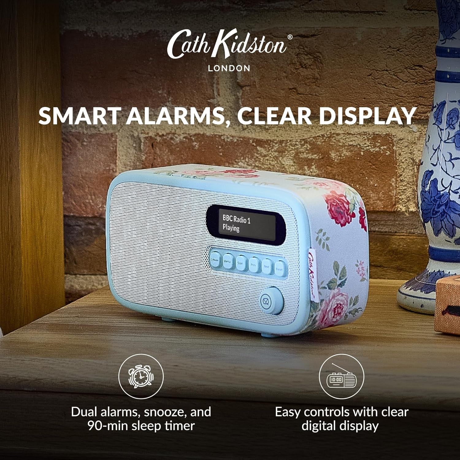 DAB Digital Radio Bluetooth Alarm Clock Portable Floral Rechargeable