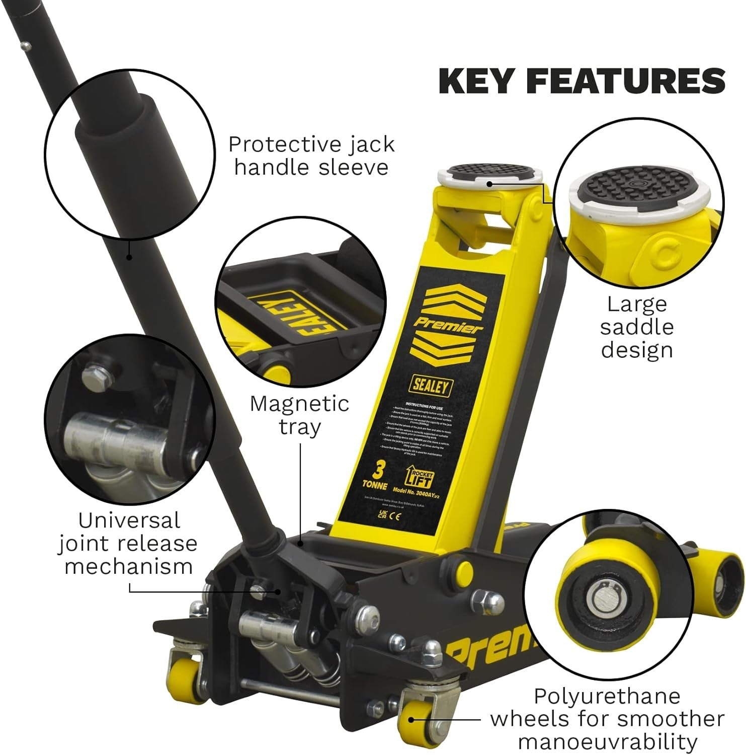 3 Ton Low Profile Trolley Jack Rocket Lift Heavy Duty Car Jack 100–533mm Yellow
