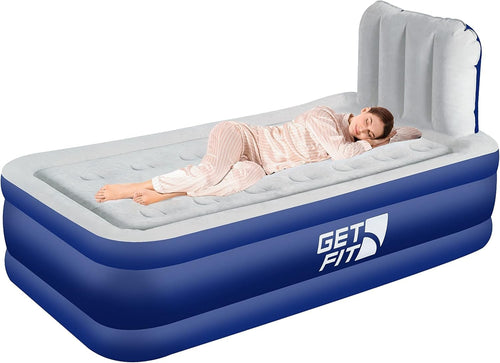 Single Air Bed with Built-In Electric Pump Headboard Elevated Mattress