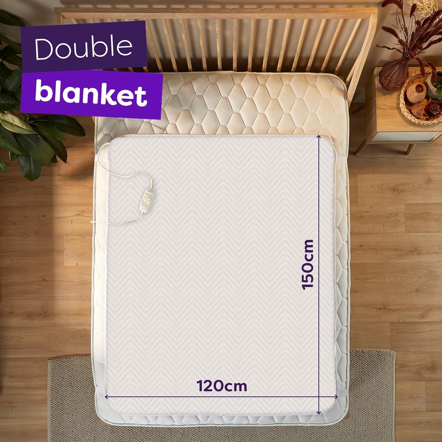 Double Electric Underblanket Quilted Warm Energy Saving 3 Heat Settings 150x120c