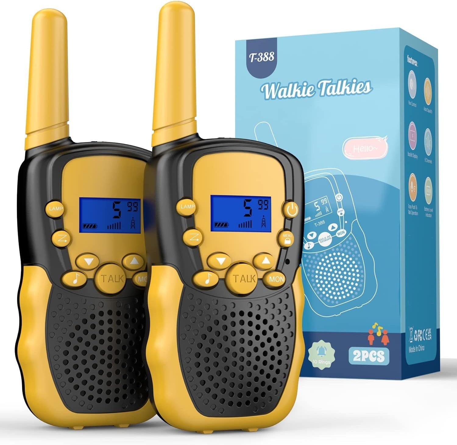 Kids Walkie Talkies 2 Pack 8 Channel 3 Mile VOX LED Flashlight Radio