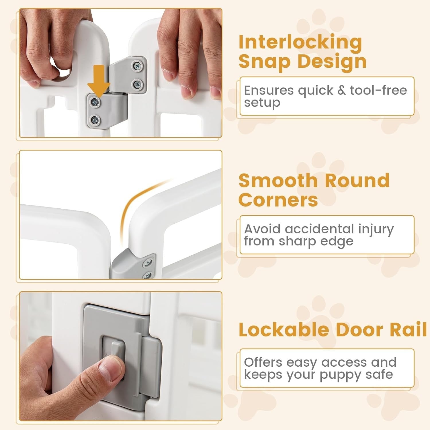 Foldable Plastic Dog Playpen with Lockable Gate Indoor Outdoor Pet Fence