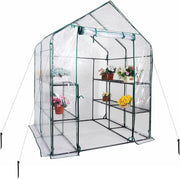 8-Shelf Walk-In Greenhouse 143x143x195cm Clear PVC Cover Outdoor Plant Shelter