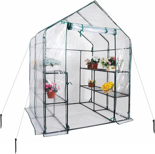 8-Shelf Walk-In Greenhouse 143x143x195cm Clear PVC Cover Outdoor Plant Shelter