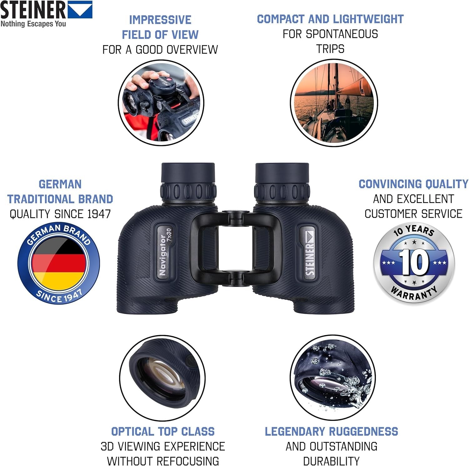 7x30 Marine Binoculars – HD Waterproof Optics, Lightweight Open-Bridge Design