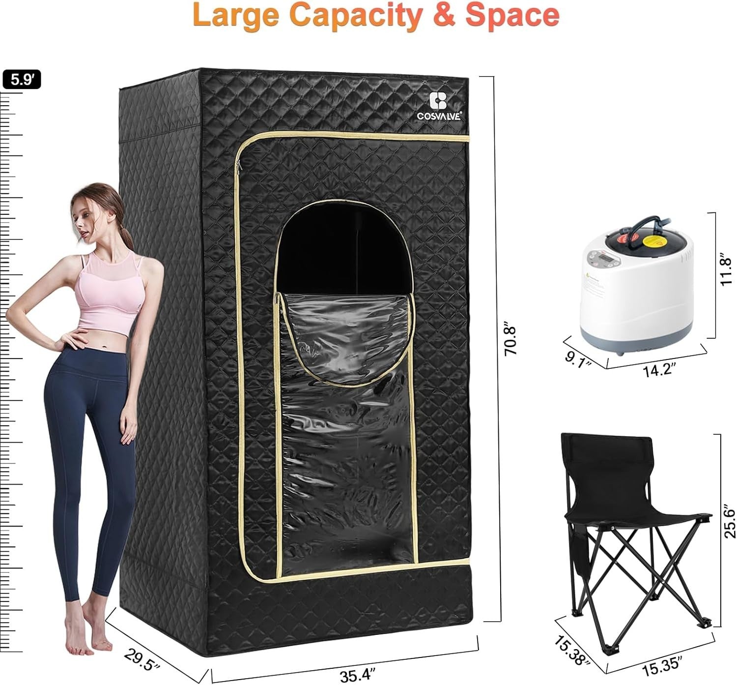 Full Size Portable Steam Sauna Home Spa Box 4L 1600W Fast Heat 16-Level Detox