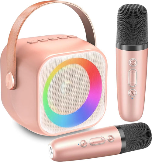 Kids Karaoke Machine Bluetooth 5.3 Speaker w/2 Mics Voice Changer LED Light
