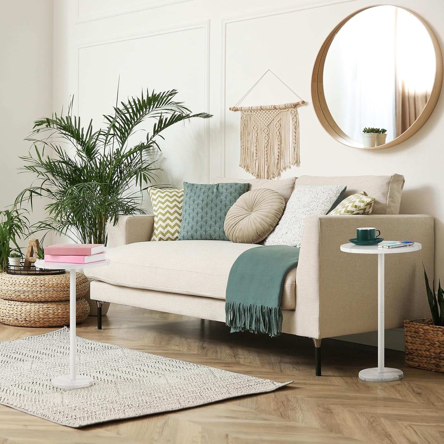 White 2-Pack Round Side Tables 32x32x62.5 cm | Small Coffee & Sofa End Tables