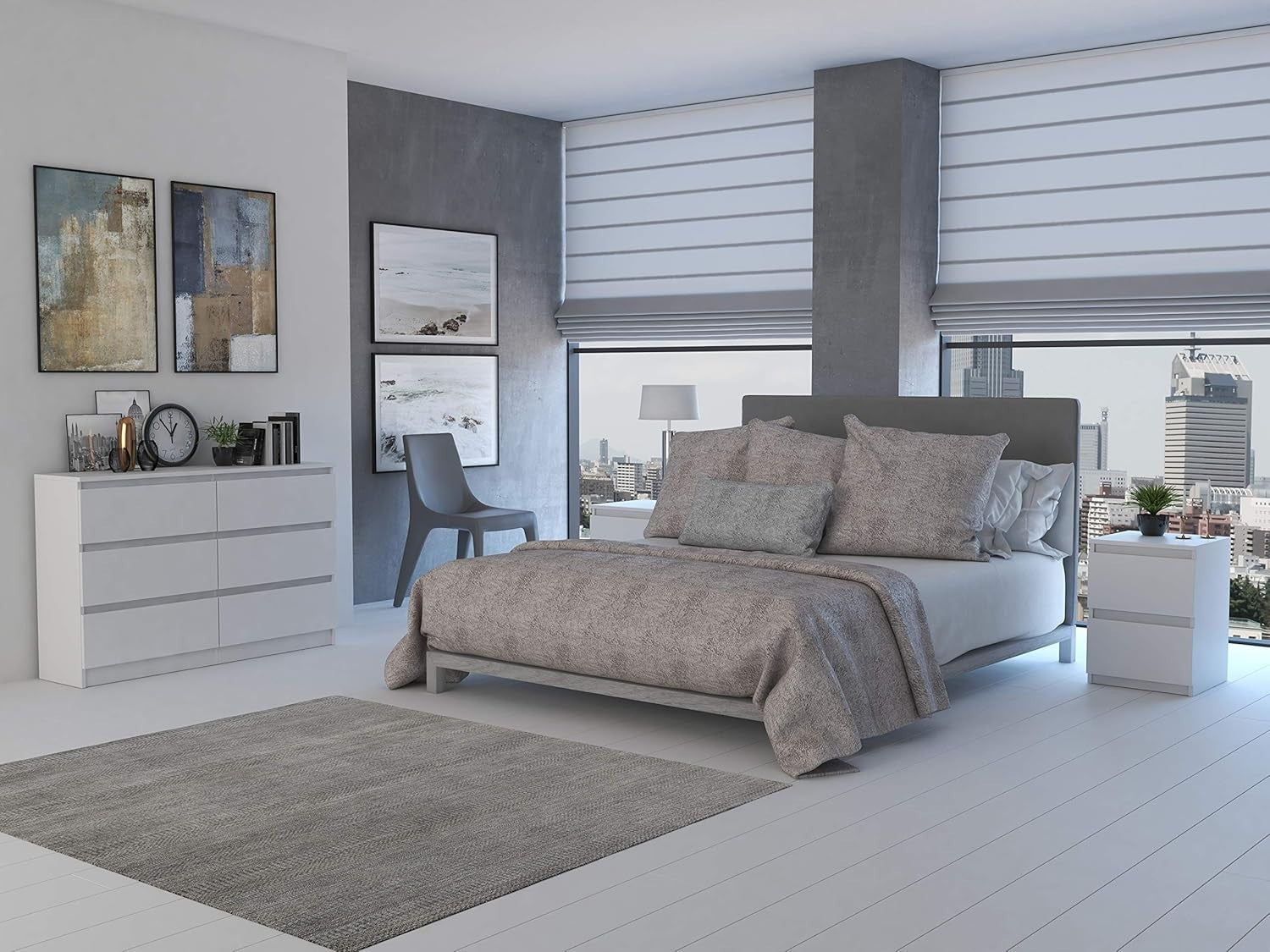 Modern White 6-Drawer Dresser Chest – Sleek Storage for Bedroom & Home Office