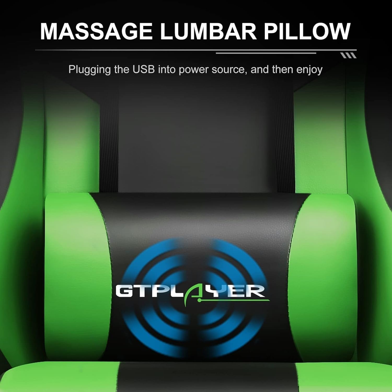 Gaming Chair Faux Leather Reclining Massage Lumbar Support Footrest Green